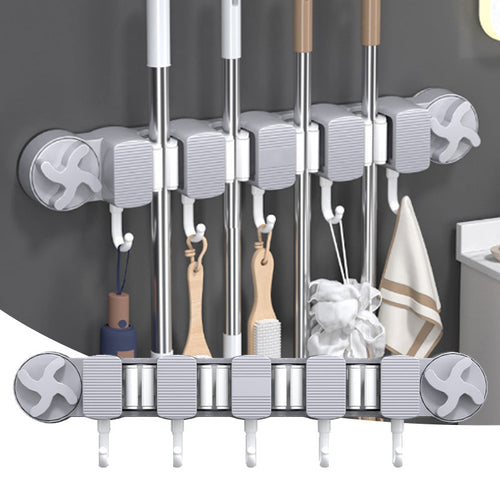 Drill-Free Suction Cup Mop Holder for Bathroom
